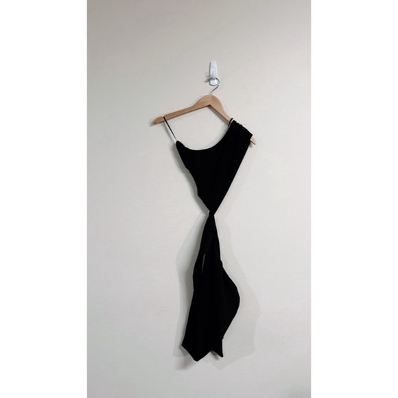 Lulus Never Going Home Black Ribbed One-Shoulder Cutout Bodycon Dress S - Picture 4 of 5